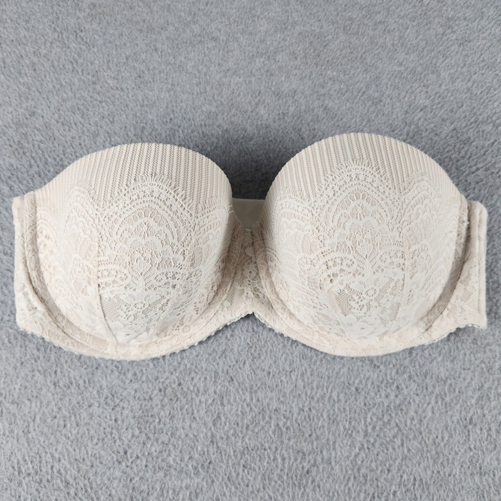 Victoria's Secret Dream Angels Strapless Bra Womens 38D Beige Lace Sweetheart